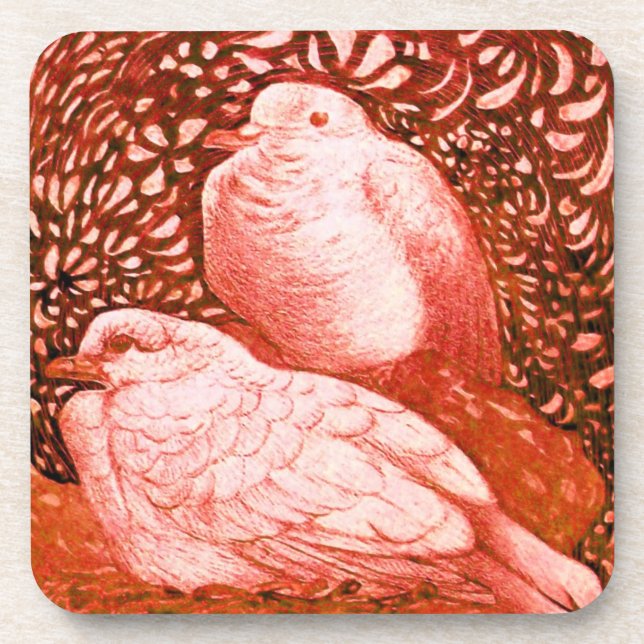 WHITE DOVES IN RED COASTER (Front)