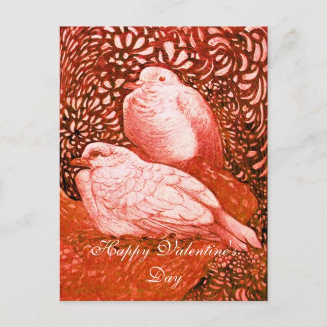 WHITE DOVES IN RED HOLIDAY POSTCARD (Front)