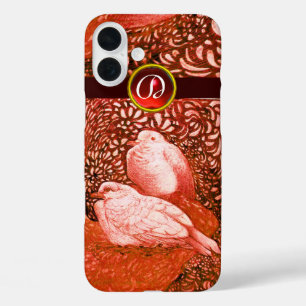 WHITE DOVES IN RED MONOGRAM iPhone 16 PLUS CASE