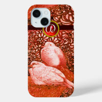 WHITE DOVES IN RED MONOGRAM