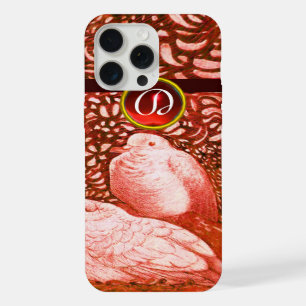 WHITE DOVES IN RED MONOGRAM iPhone CASE