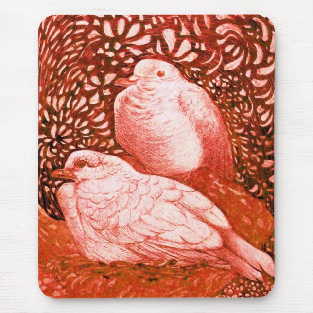 WHITE DOVES IN RED MOUSE PAD (Front)