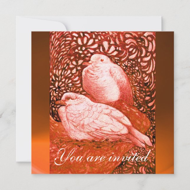 WHITE DOVES IN RED ORANGE INVITATION (Front)