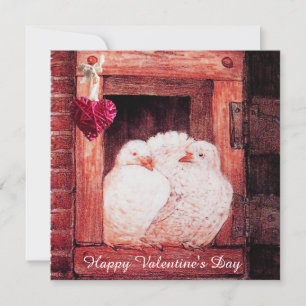WHITE DOVES IN RED WINDOW VALENTINE'S DAY MONOGRAM HOLIDAY CARD