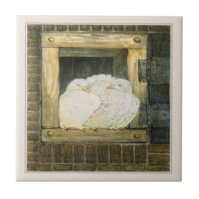 White Doves in Window Dutch Victorian Art Ceramic Tile (Front)