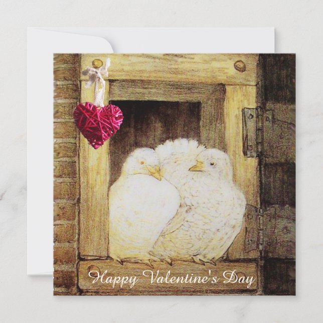 WHITE DOVES IN WINDOW VALENTINE DAY MONOGRAM,Brown Holiday Card (Front)