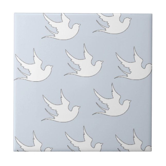 white doves on blue ceramic tile (Front)