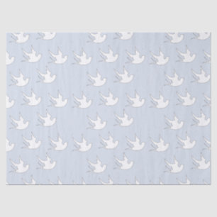 white doves on blue tissue paper