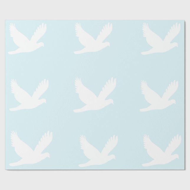 White Doves on Blue Wrapping Paper (Flat)
