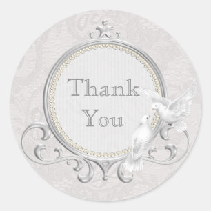 White Doves & Paisley Lace Wedding Thank You Classic Round Sticker