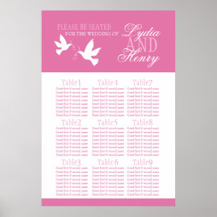 White doves pink wedding seating table plan 1-9 poster