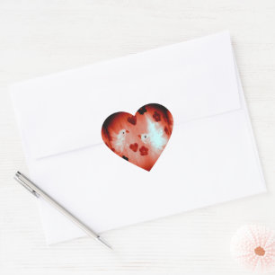 White Doves Red Hearts Love Birds Heart Sticker