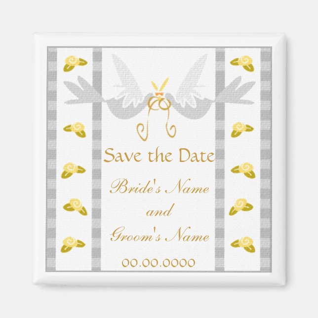 White Doves Save the Date Wedding Favour Magnet (Front)