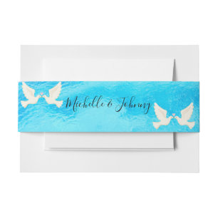 White doves with hearts, fully editable belly band invitation belly band