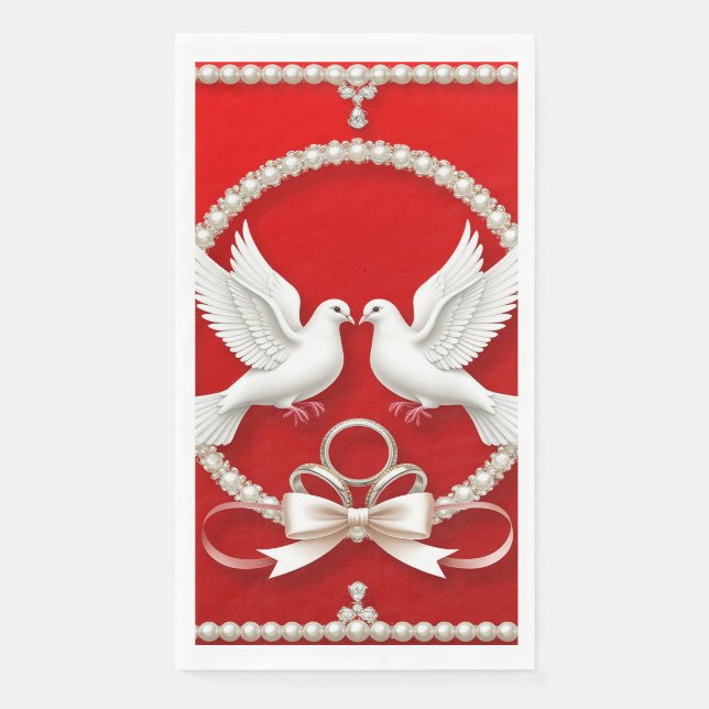 White Doves with Wedding Rings Napkin (Front)