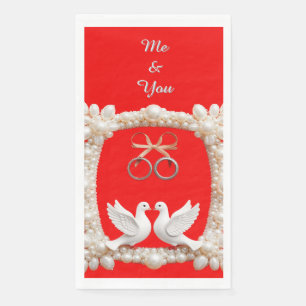 White Doves with Wedding Rings Napkin