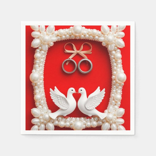 White Doves with Wedding Rings Napkin (Front)