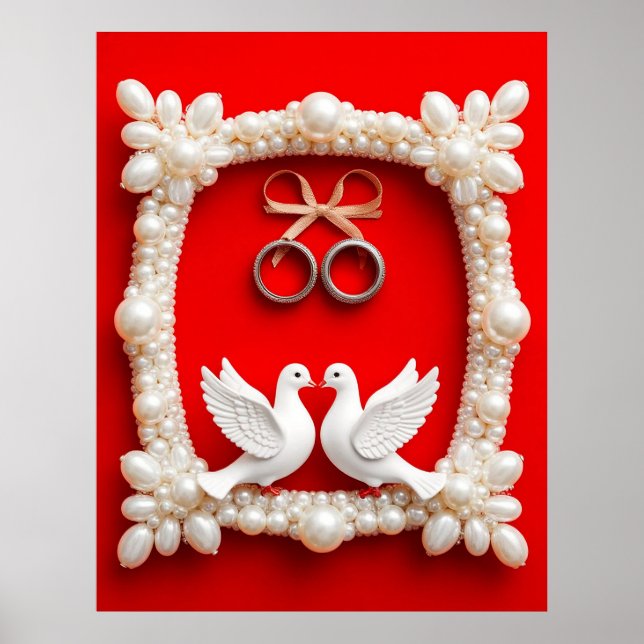 White Doves with Wedding Rings Poster (Front)