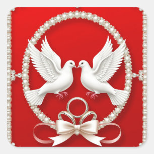 White Doves with Wedding Rings Square Sticker