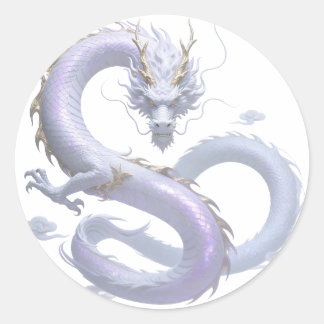 White Dragon Art | Mythical Fantasy Aesthetic | Or Classic Round Sticker