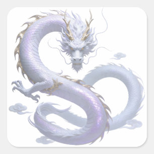 White Dragon Art   Mythical Fantasy Aesthetic   Or Square Sticker