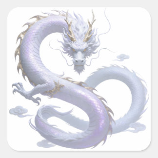 White Dragon Art | Mythical Fantasy Aesthetic | Or Square Sticker