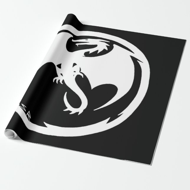 White Dragon black glossy wrapping paper large (Unrolled)