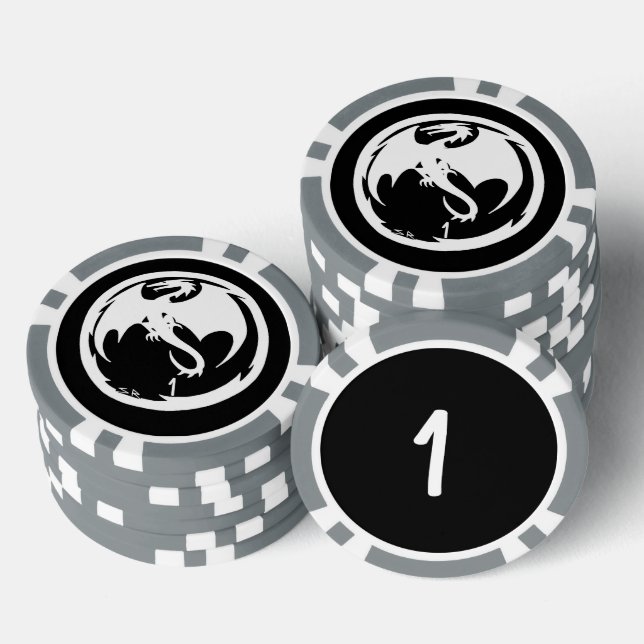 White Dragon black grey 1 striped poker chip (Stack)