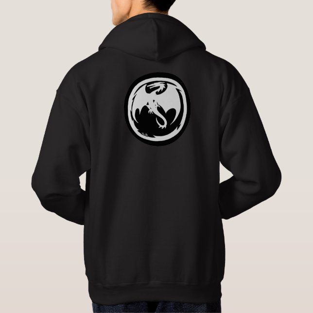 White Dragon black hooded sweatshirt back (Back)