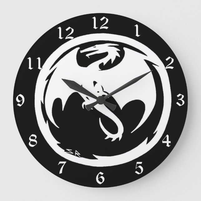 White Dragon black wall clock w numbers (Front)