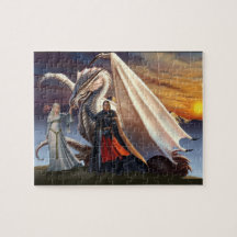 White Dragon, Knight in Armour and Elf Lady Fantas