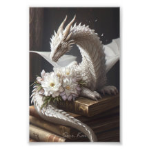 White Dragon on Books Photo Print