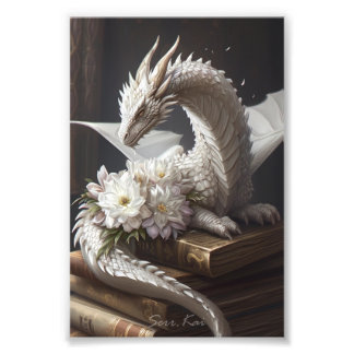 White Dragon on Books Photo Print