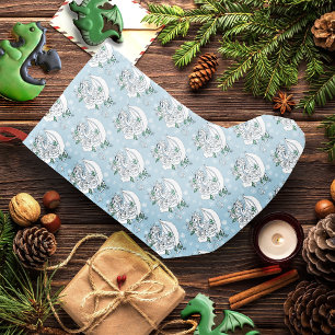White Dragon Roses Snowflakes Blue Small Christmas Stocking