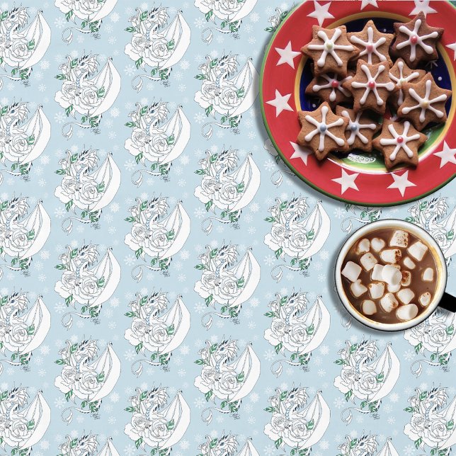 White Dragon Roses Snowflakes Blue Tablecloth (Creator Uploaded)