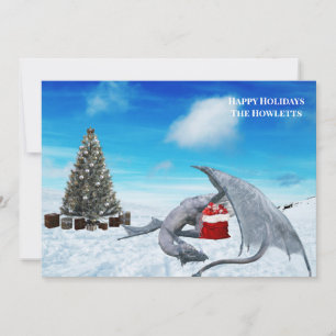 White Dragon Snow Winter Holiday Card