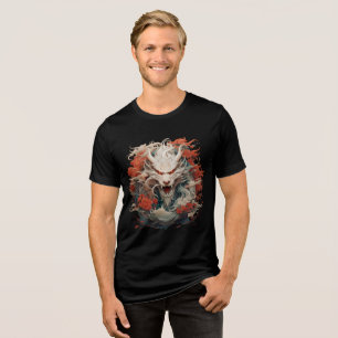 White Dragon Spirit with Crimson Peonies Tri-Blend Shirt