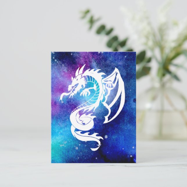 White Dragon Tattoo in Space Postcard (Standing Front)