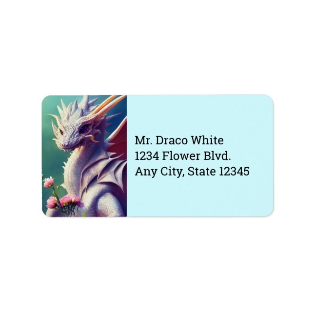 White Dragon With Flowers Address Labels (Front)