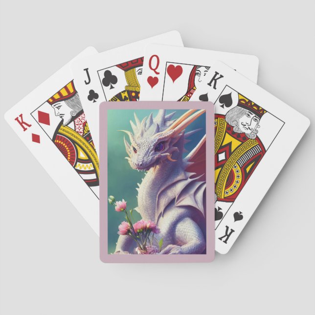 White Dragon with Flowers Playing Cards (Back)