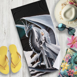 White Dragon Woman Fantasy Auroras Bath Towel