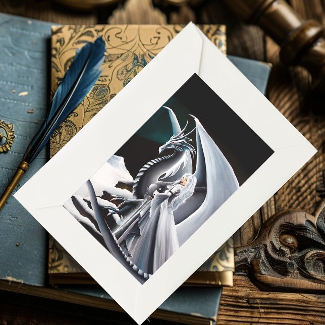 White Dragon Woman Fantasy Auroras Rectangular Sticker (Creator Uploaded)