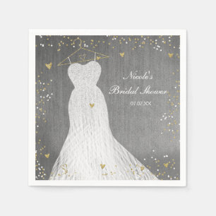 White Dress on Gold Hanger Bridal Shower Napkin