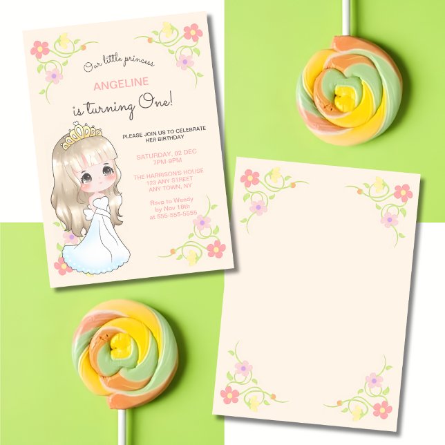 White Dress Princess Floral Peach Birthday  Invitation (Creator Uploaded)