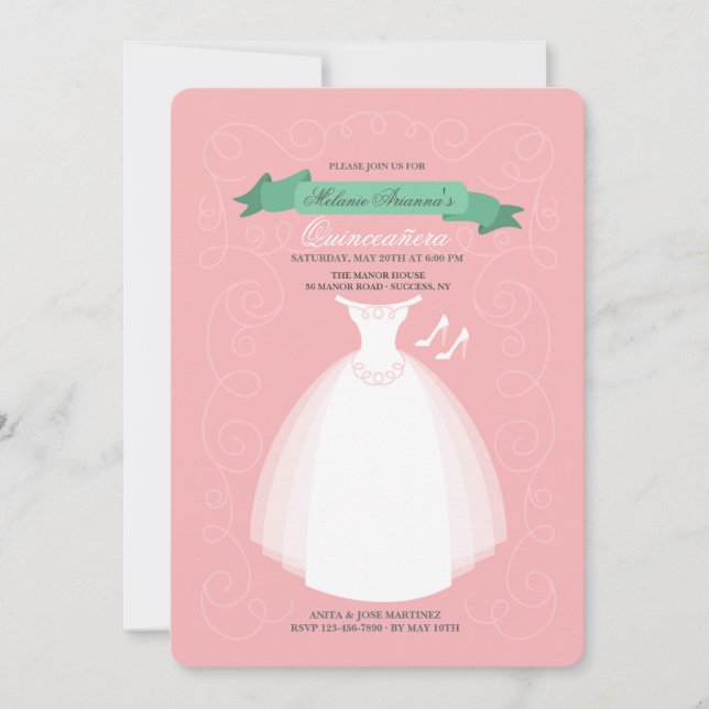 White Dress Quinceañera Invitation (Front)