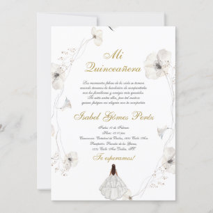 White dress Quinceanera silhouette spanish Invitation