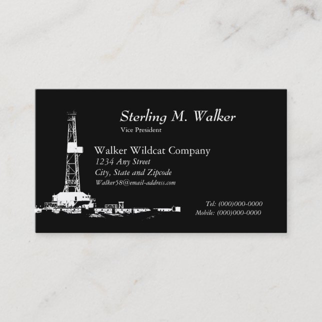White Drilling Rig Silhouette Business Card (Front)