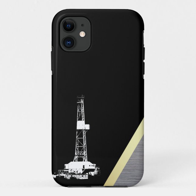 White Drilling Rig Silhouette on Black and Metal Case-Mate iPhone Case (Back)