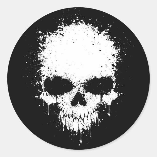 White Dripping Splatter Skull Classic Round Sticker (Front)