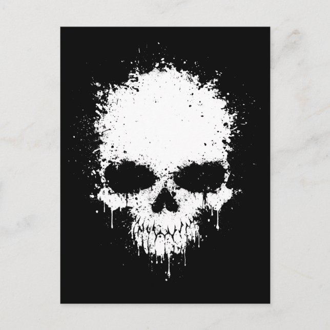 White Dripping Splatter Skull Postcard (Front)
